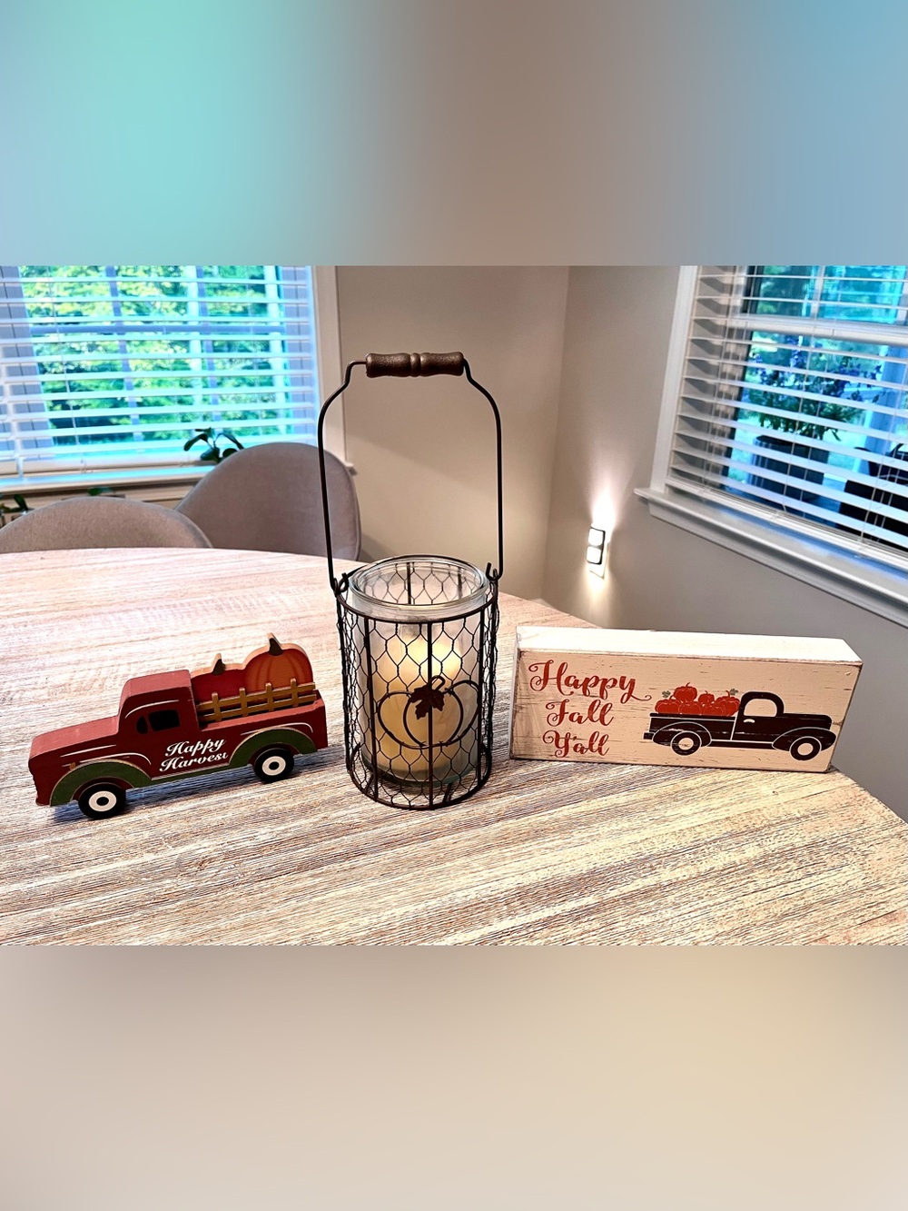 Fall Rustic Farmhouse Decor Bundle, Black Wire Pumpkin Lantern & Wooden Signs